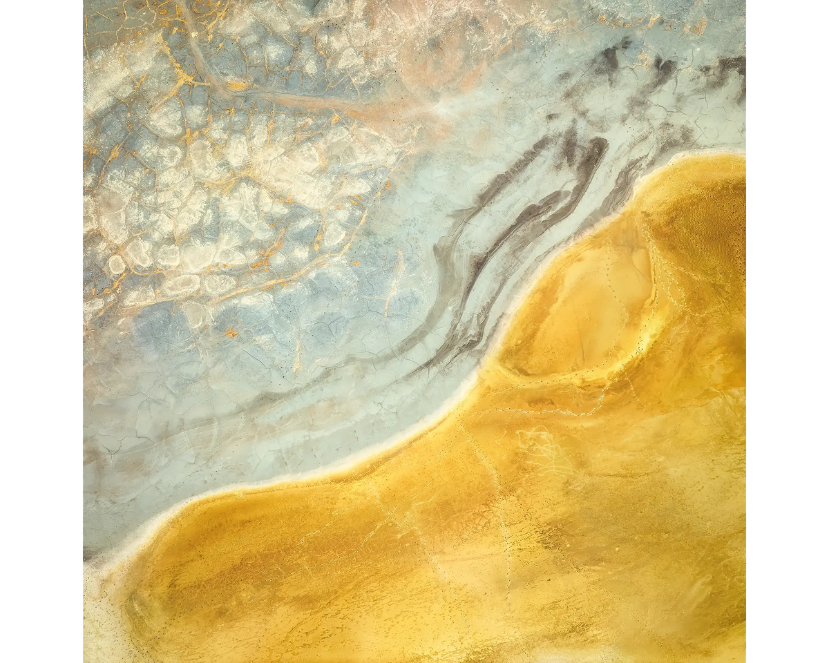 Aerial view of a dried out dam, NSW. 