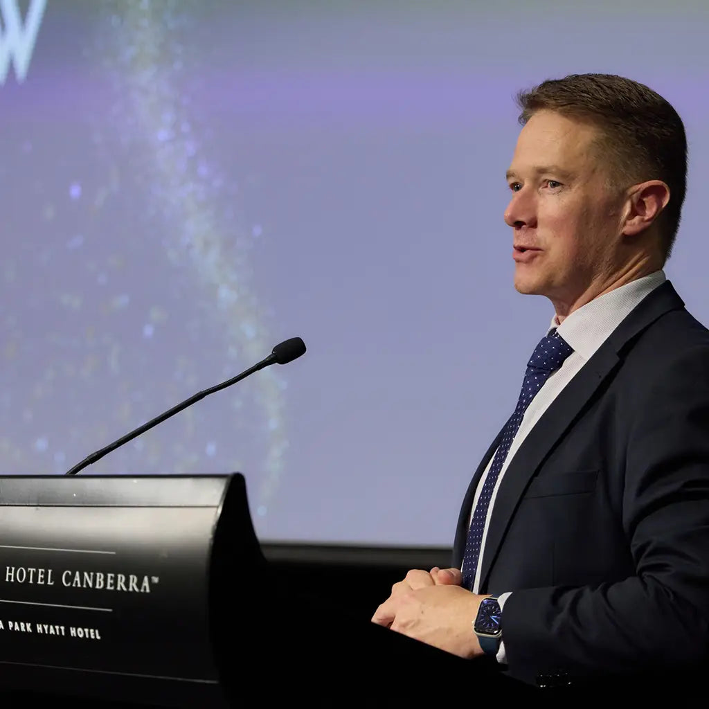 Scott Leggo presenting at Hyatt Hotel Canberra.