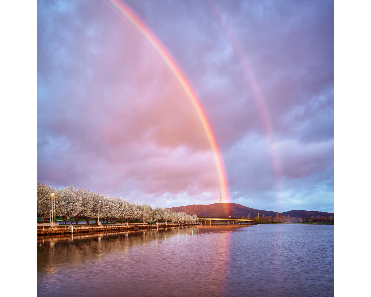 Spring Delight - double rainbow over Lake Burley Griffin, Canberra.