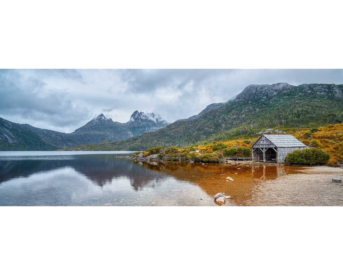 Tassie Icons. Boat shed, Dove Lake and Cradle Mountain, Tasmania, Australia.
