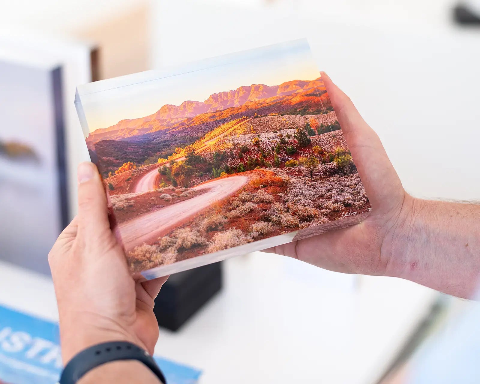 Acrylic block featuring photo of Razorback Ridge in the Flinders Ranges.