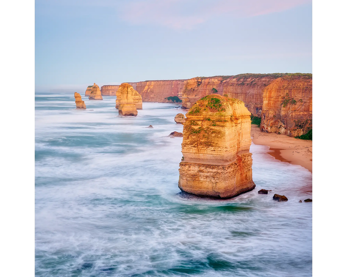 Scenic view of the Twelve Apostles rock formations in Victoria, Australia.