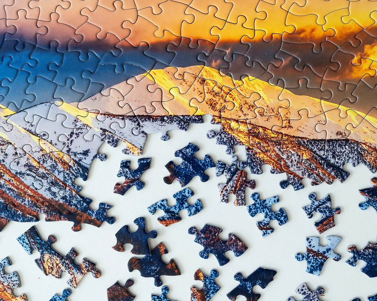 Alpine Magic 1000 piece jigsaw puzzle, close up of Mount Feathertop section.