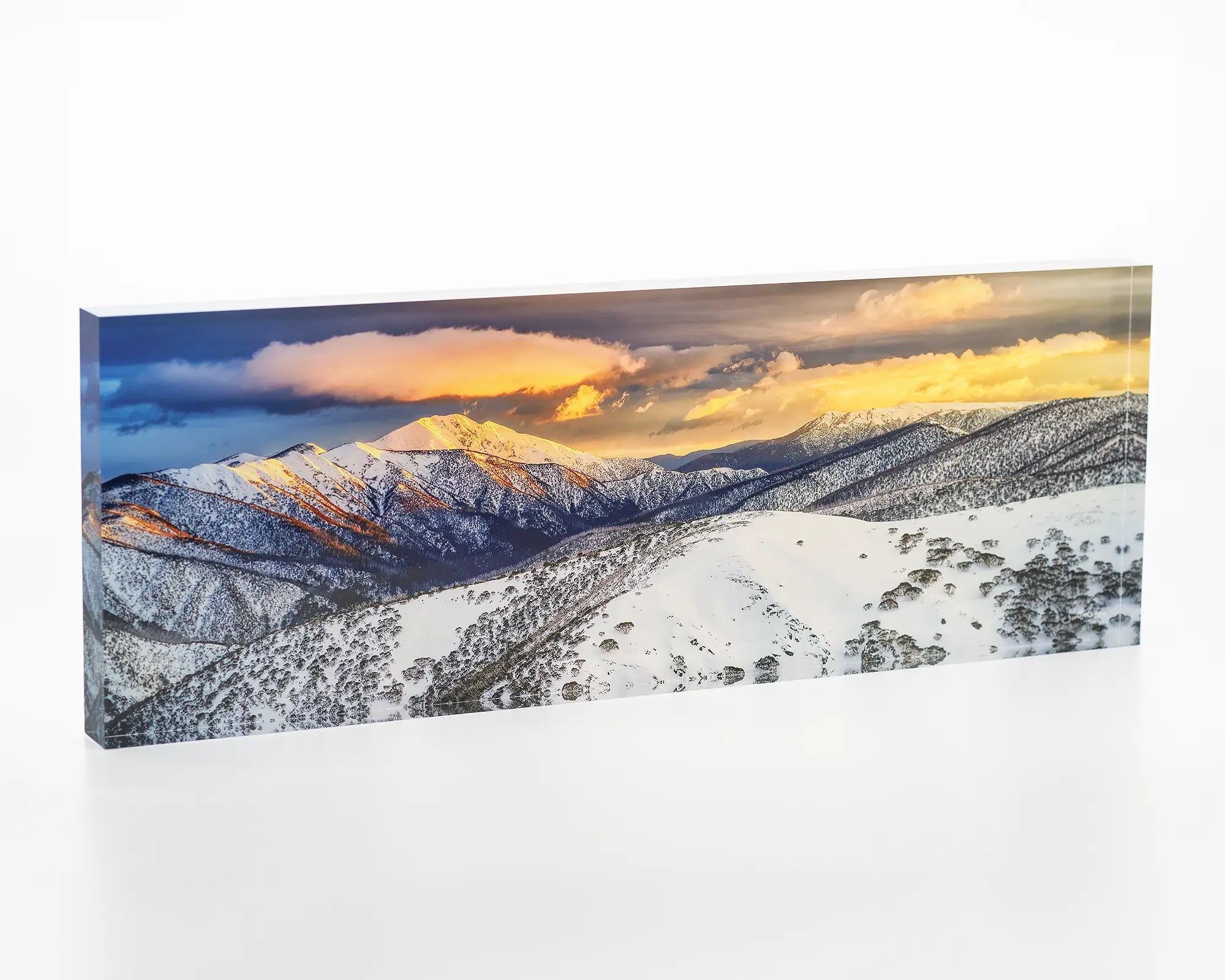 Alpine Magic - Acrylic Block - Sunrise over Mount Feathertop in winter.