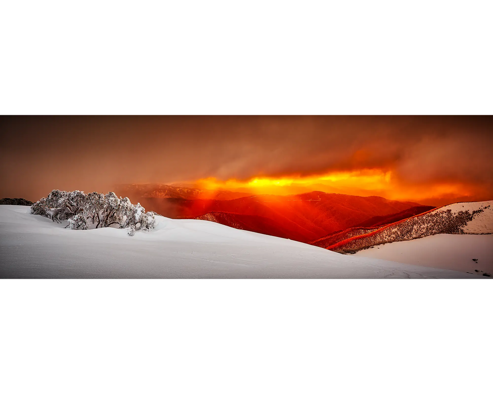 Alpine Sunset.  Snow sunset, Mount Hotham, Victoria, Australia.
