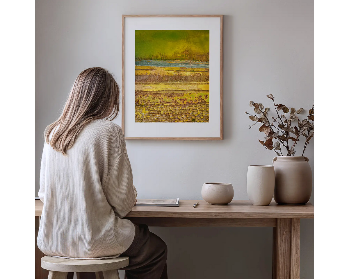 Amalgamation. Abstract photography artwork with a timber frame, hung in a study nook. 