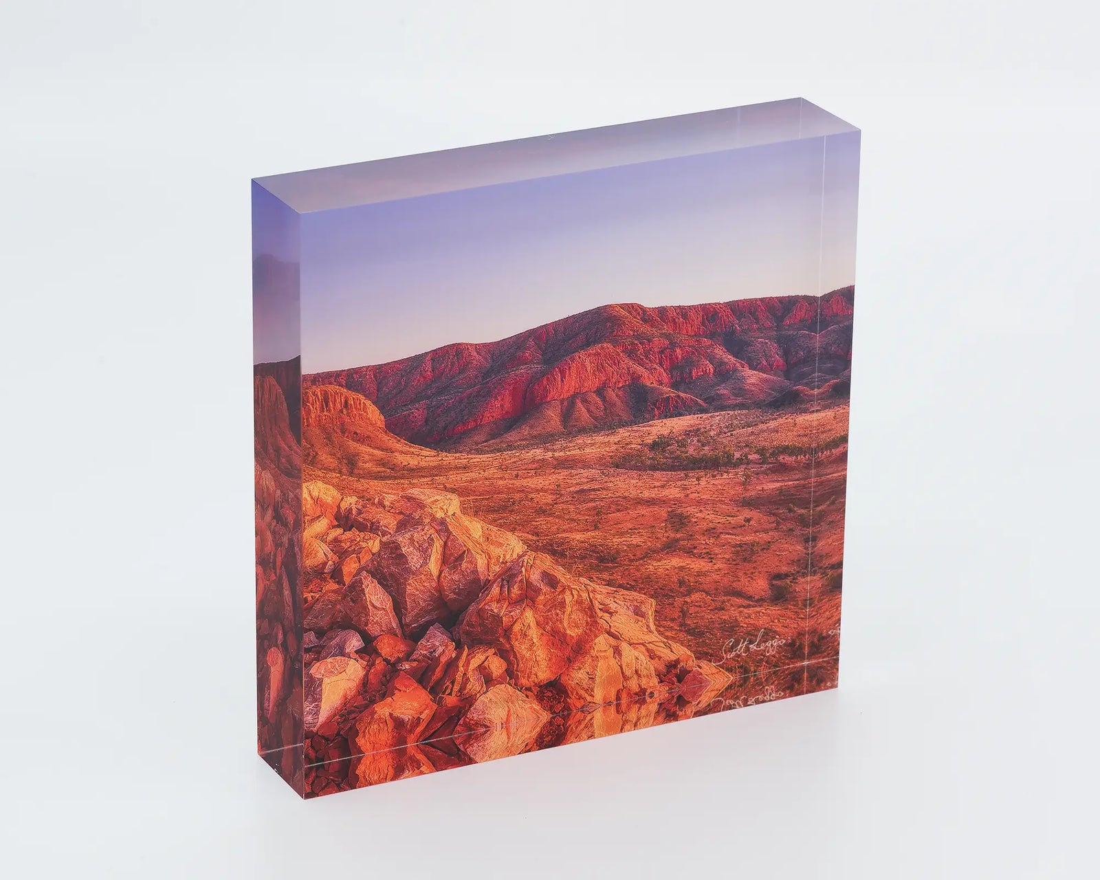 Ancient Dawn - Acrylic block artwork showing Ormiston Pound, West Macdonnel Ranges, Northern Territory.