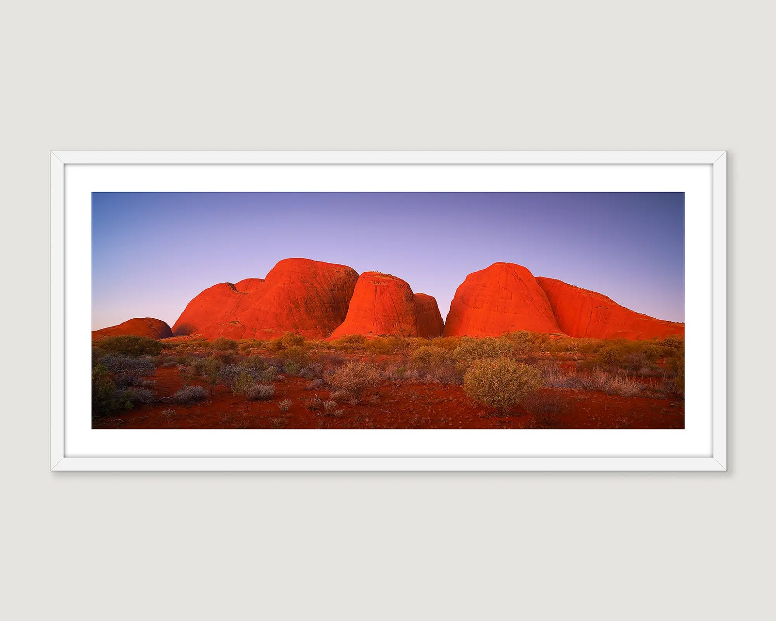 Framed wall art print of Kata Tjuta at sunset.