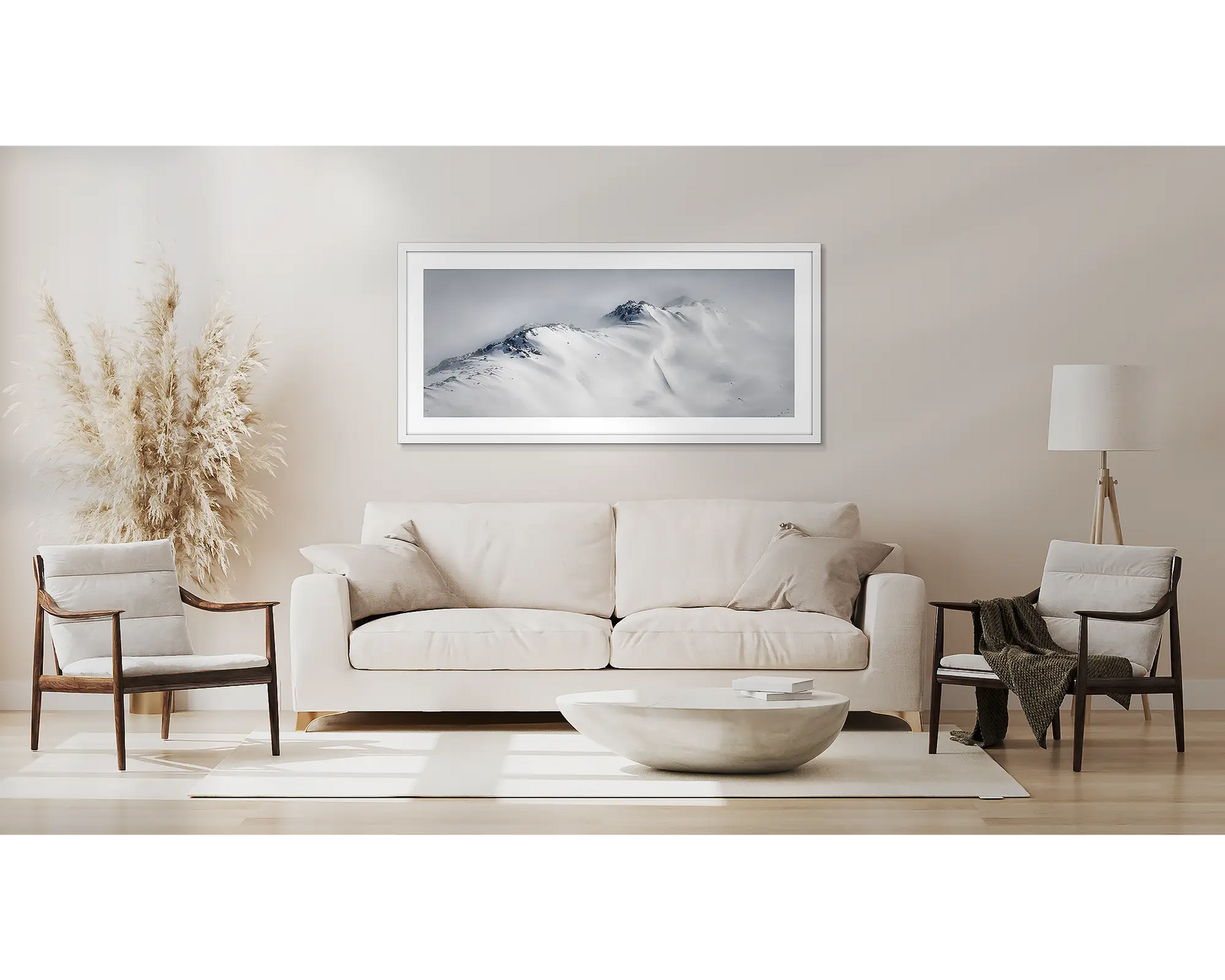Framed wall art print of morning fog rolling over the snowy ranges of Kosciuszko National Park.