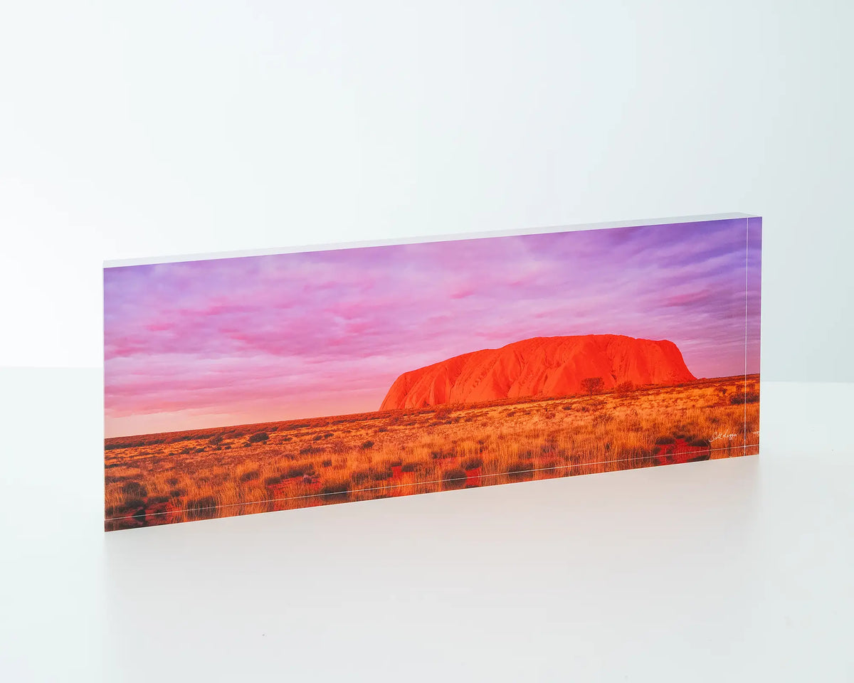Australian Icon. Acrylic block of Uluru at sunset, Northern Territory.