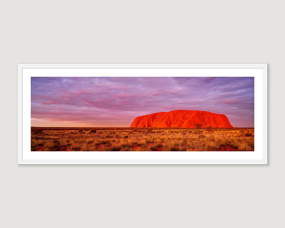 Framed photographic print of a sunset over Uluru, Uluru-Kata Tjuta National Park, Northern Territory, Australia.