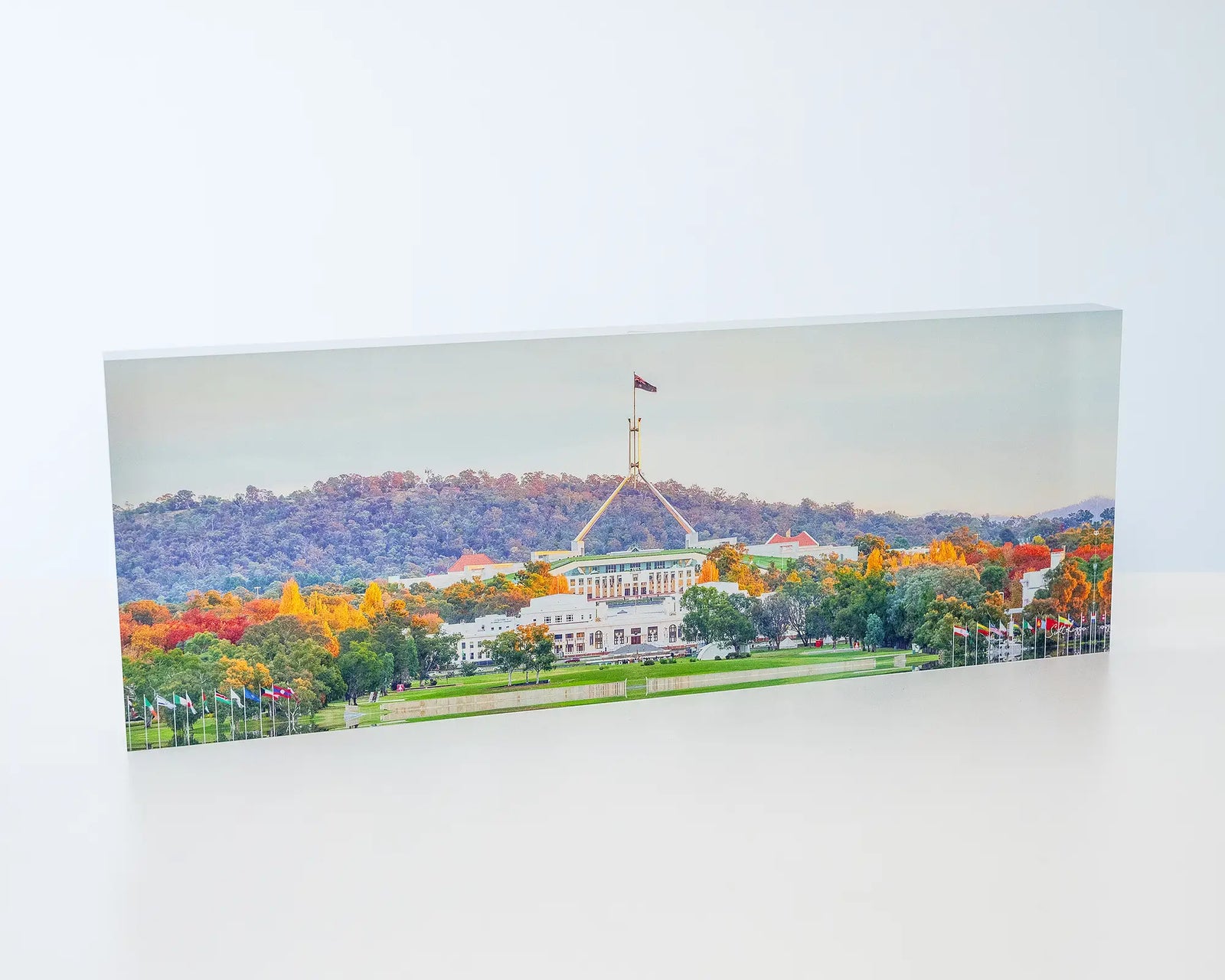 Autumn Bubble. Autumn Sunset illuminates Parliament house, Canberra.