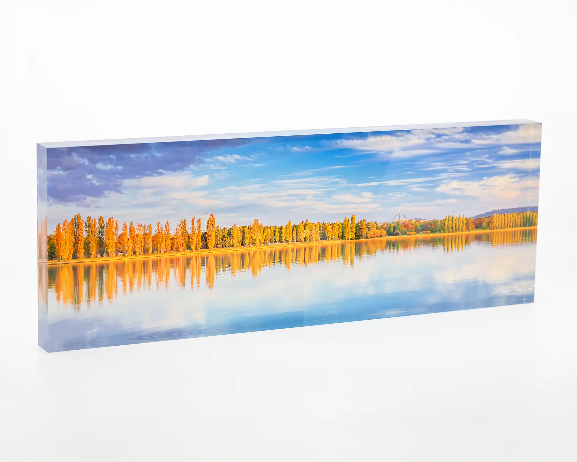 Autumn By The Lake acrylic block - Canberra autumn artwork.