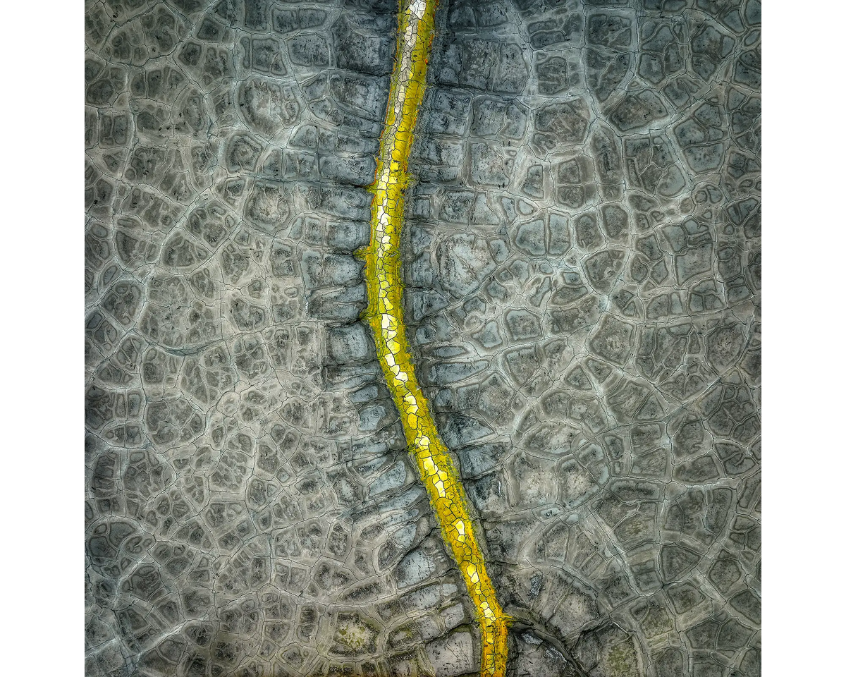 Backbone. Aerial view of dried out dam, New South Wales, Australia.