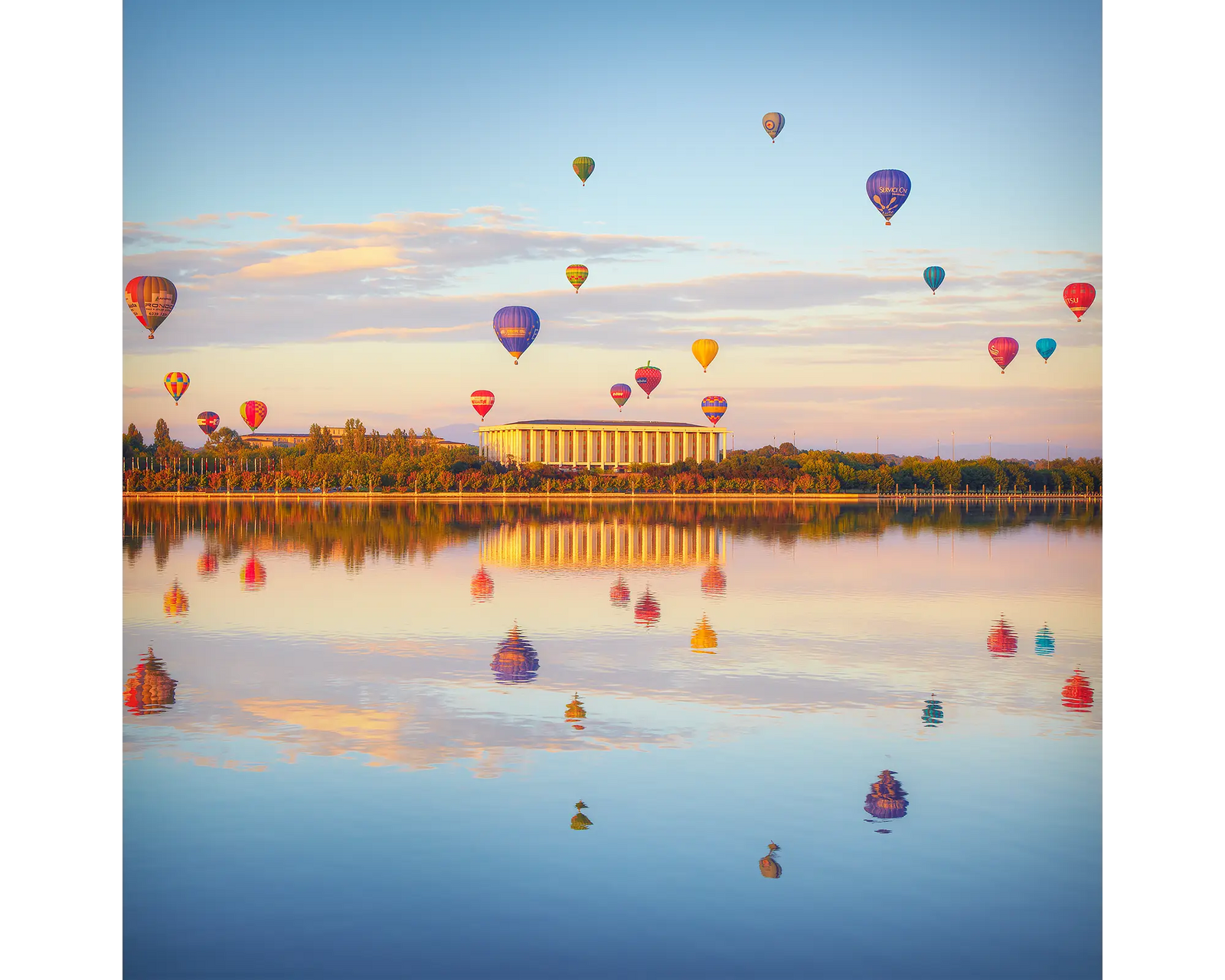 Balloon Spectacular - Balloon sunrise over Canberra - Acrylic block sitting on desk.