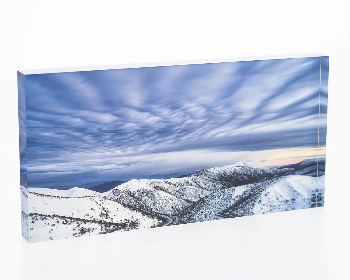 Before The Storm - Acrylic block of winter snow, Mount Feathertop artwork