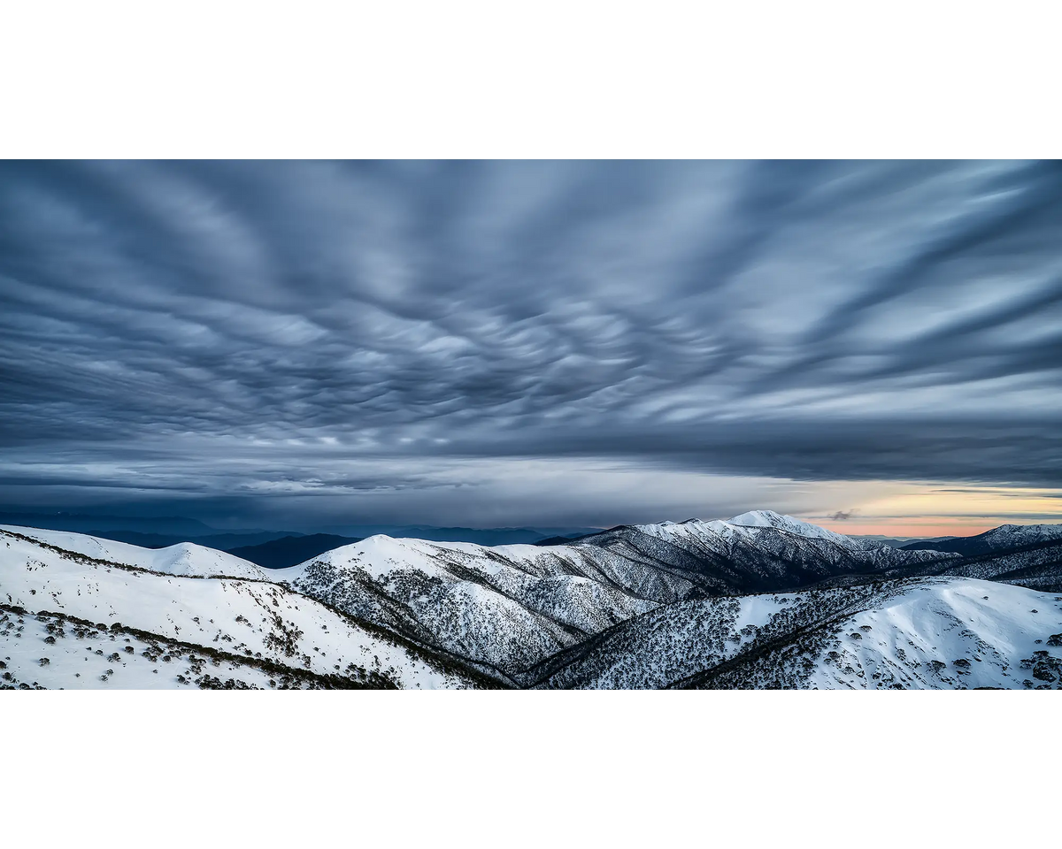 Storm clouds over the Razorback and Mount Feathertop, Alpine National Park, Victoria. 