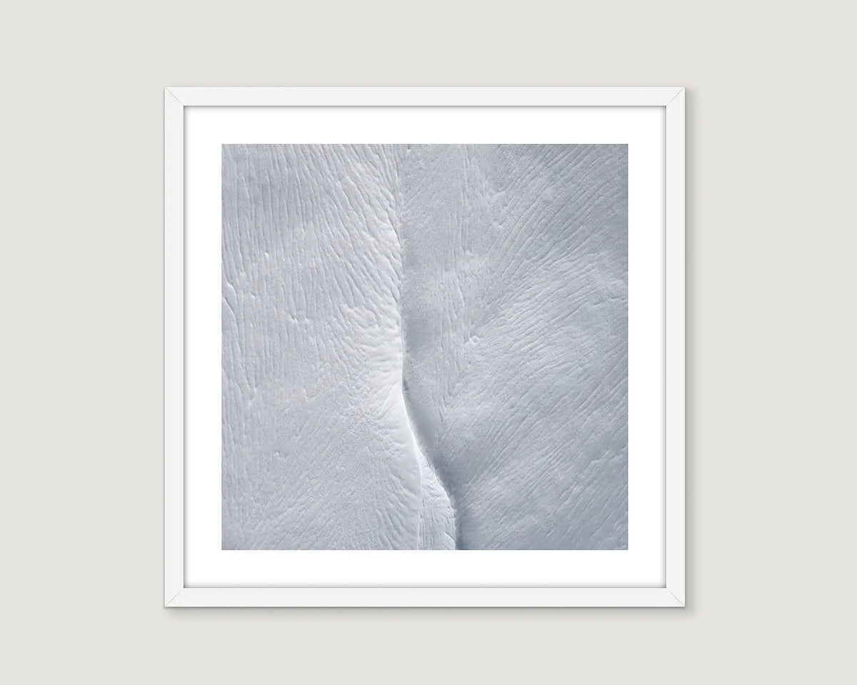 Framed abstract wall art of Swampy Plain River in snow, Kosciuszko National Park. 