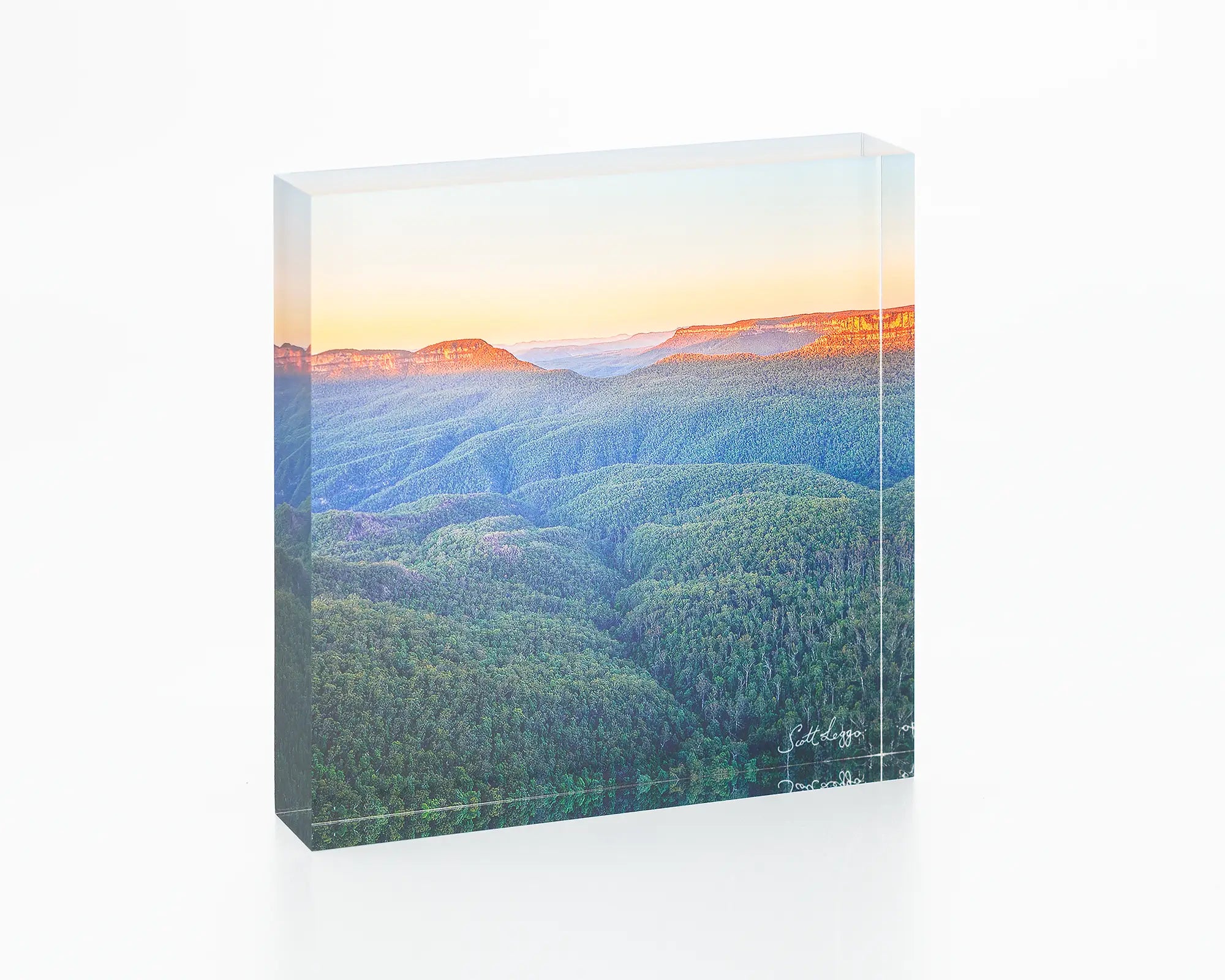 Breaking Dawn acrylic block - Blue Mountains artwork.