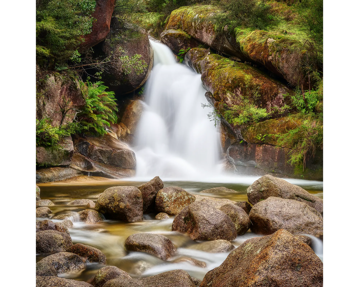 Ladies Bath Falls flowing over rocks on Mount Buffalo.