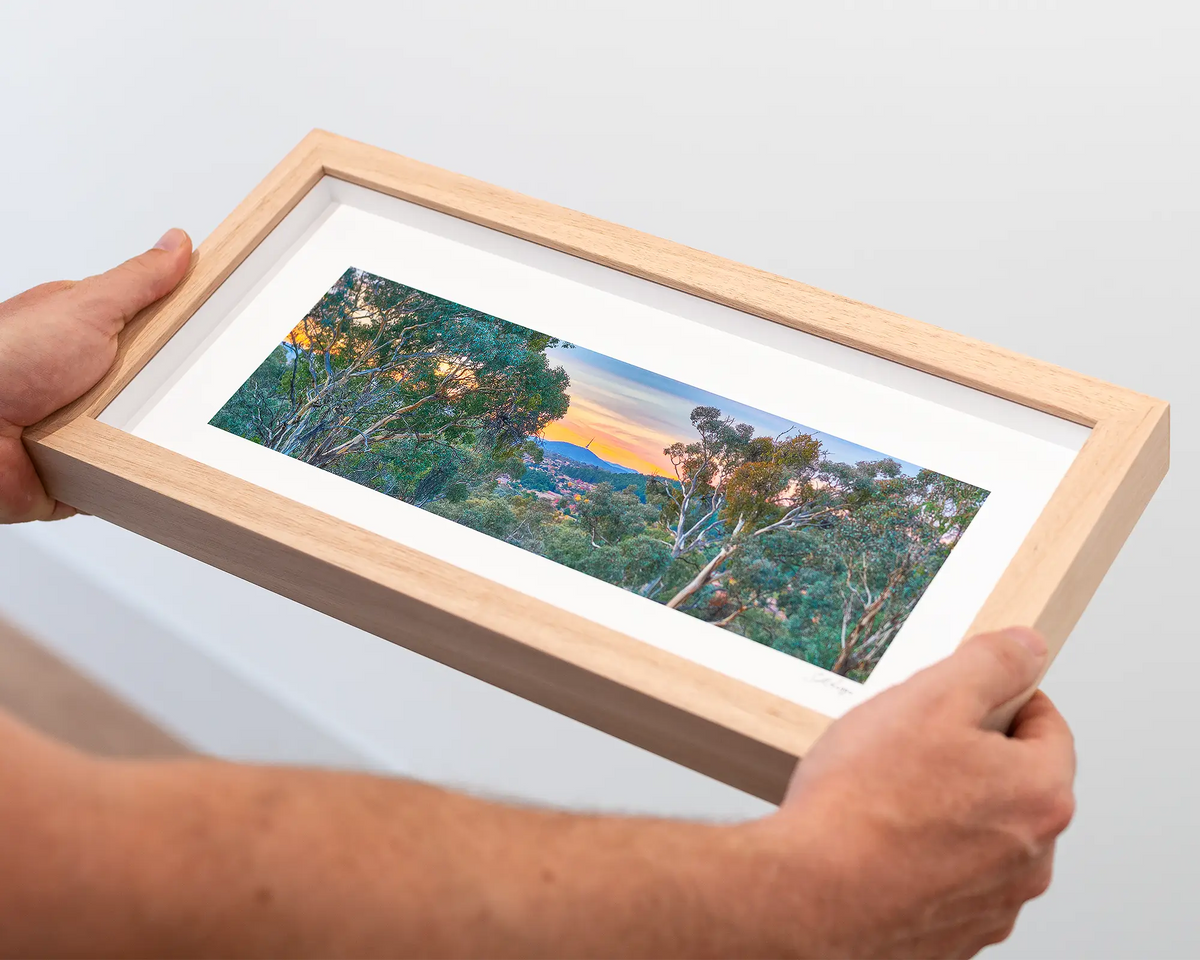 Bush Capital - Canberra wall print with Tasmanian Oak frame.