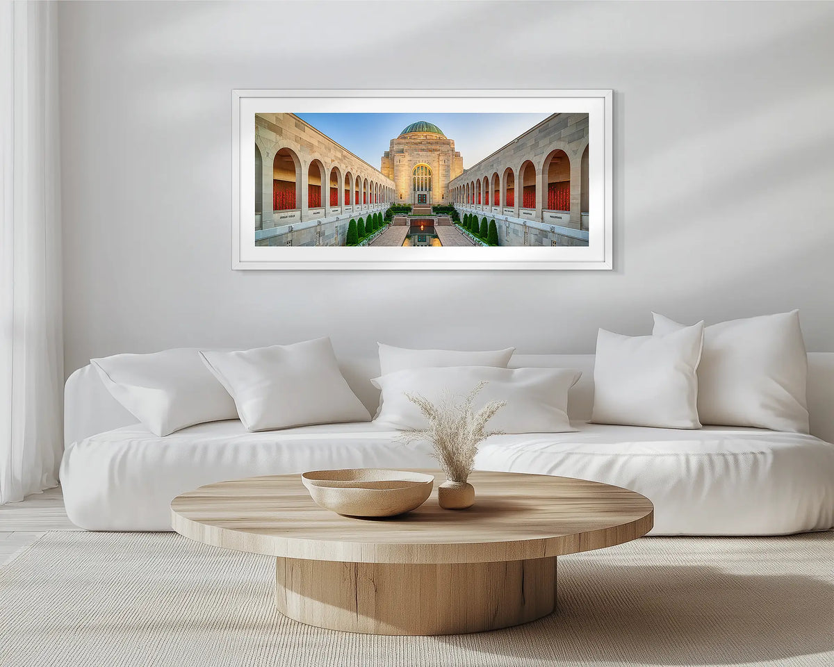 Calm Contemplation, Australian War Memorial print with white frame, hung above couch.