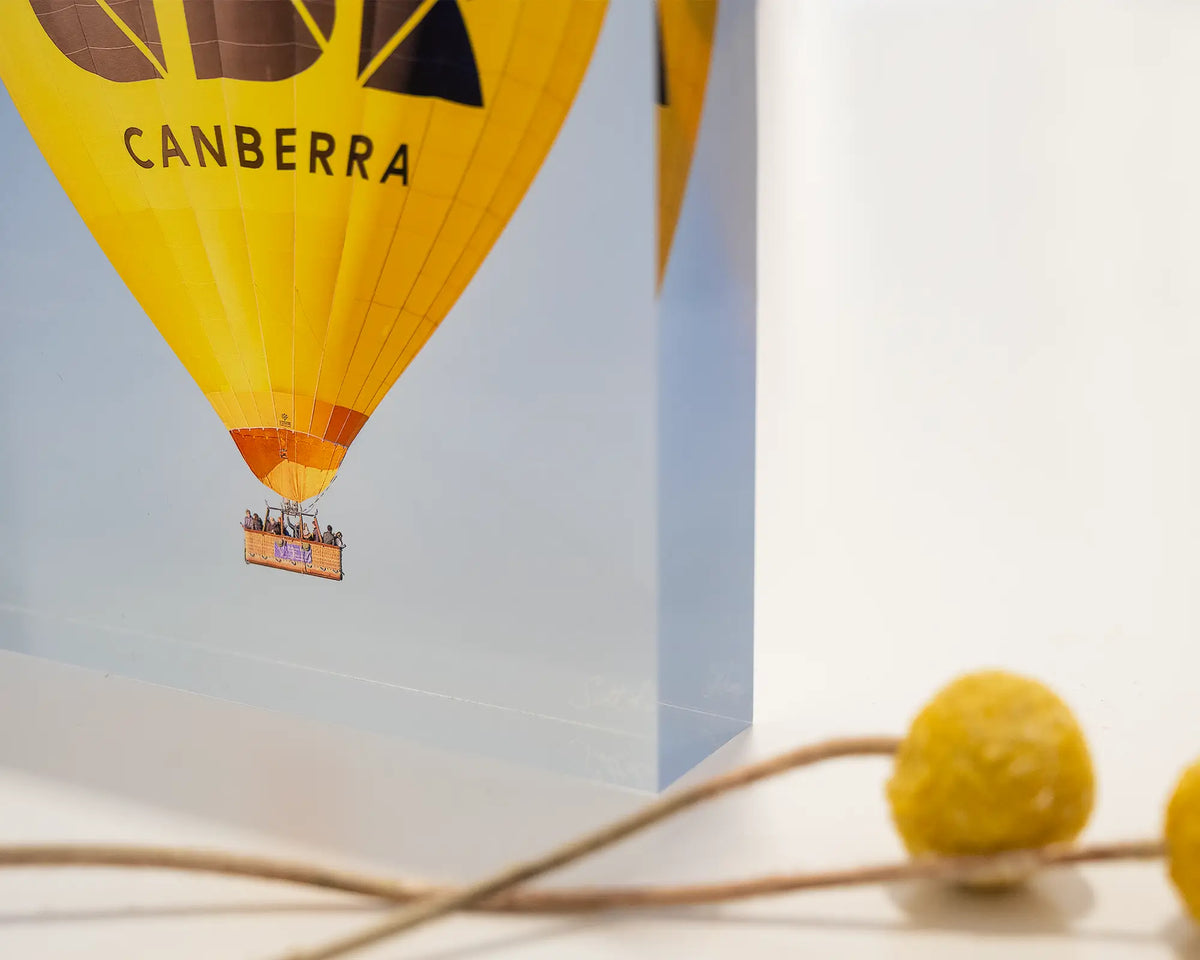 Canberra Bubble. Acrylic block close-up of Canberra hot air balloon showing 3D effect.