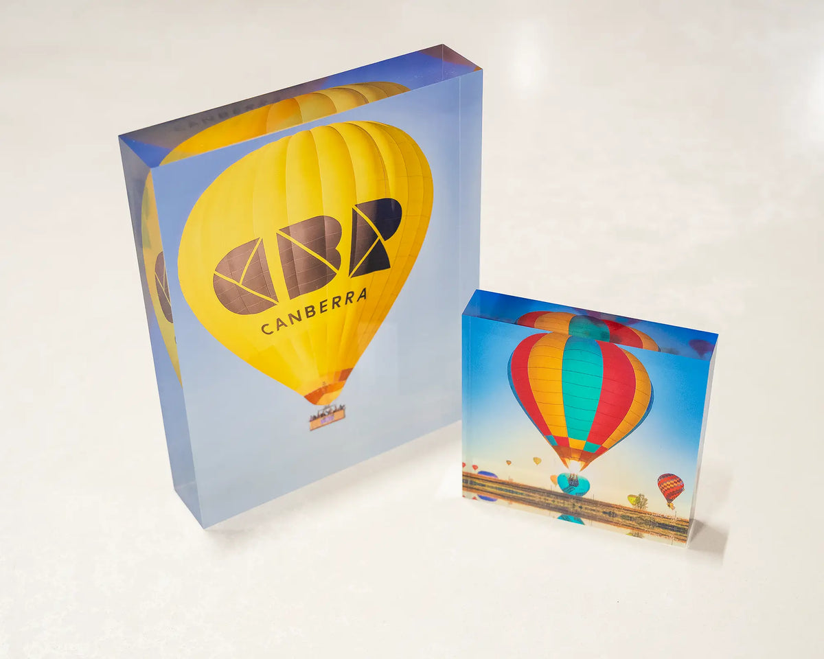 Canberra Bubble and Lift. Acrylic blocks of hot air balloons during the Canberra balloon spectacular.