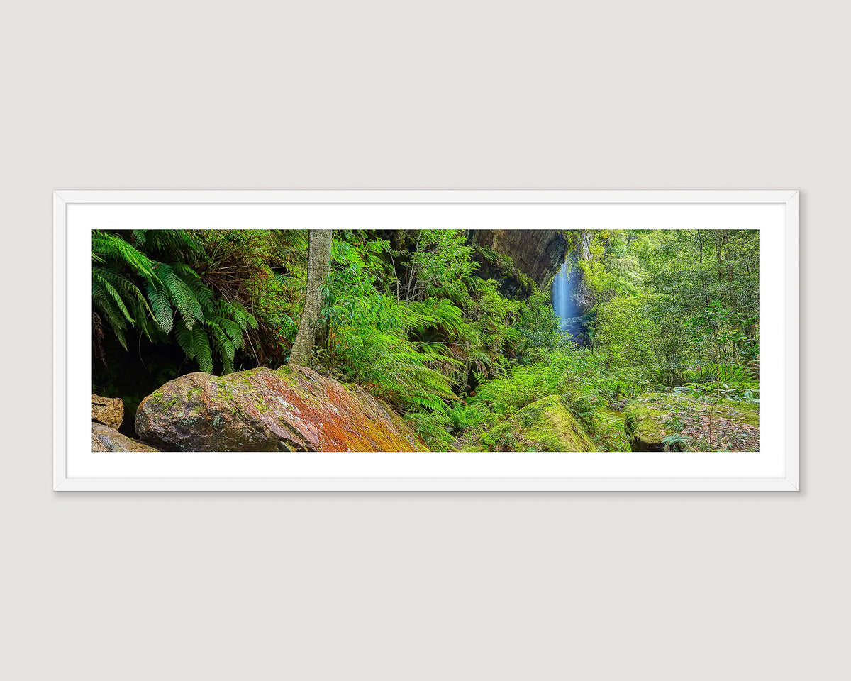 Photographic wall art print of a waterfall on the Grand Canyon walking track in the Blue Mountains. 