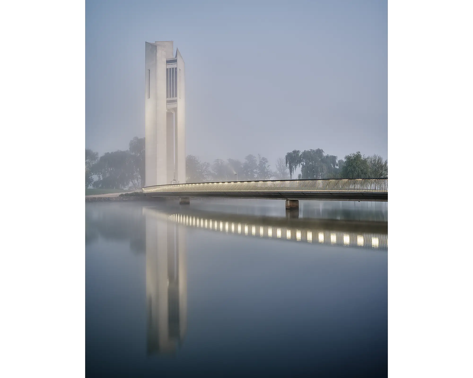 Early morning fog around the National Carillon, Canberra.
