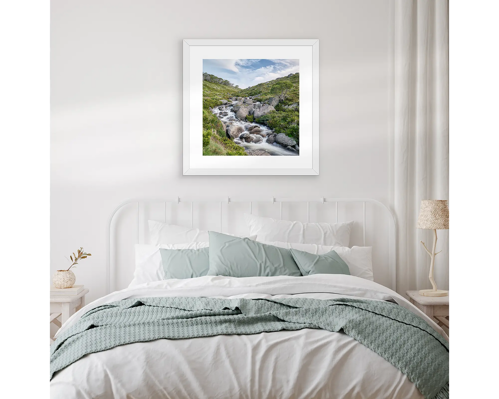 Photographic wall art print of water cascading down the Thredbo River. 