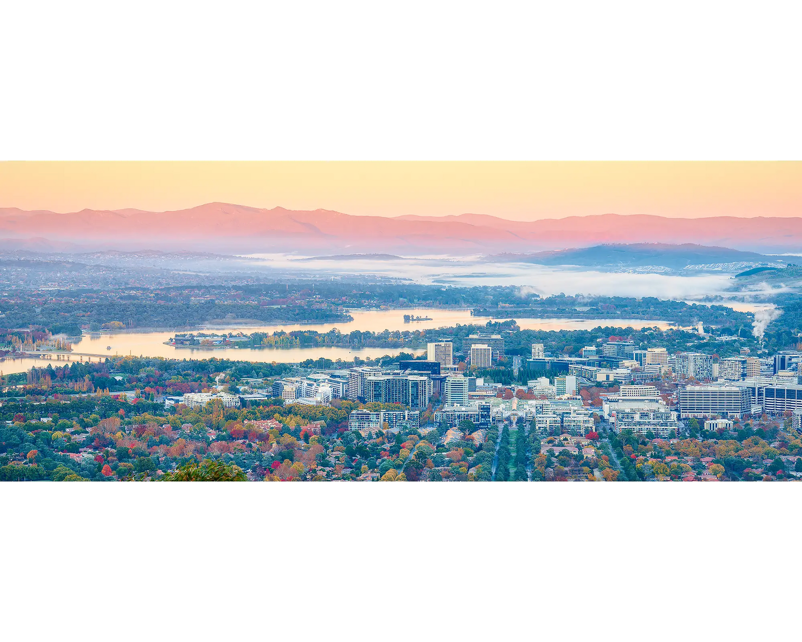 Civic Autumn. Autumn sunrise over Canberra lighting up the Brindabella ranges.