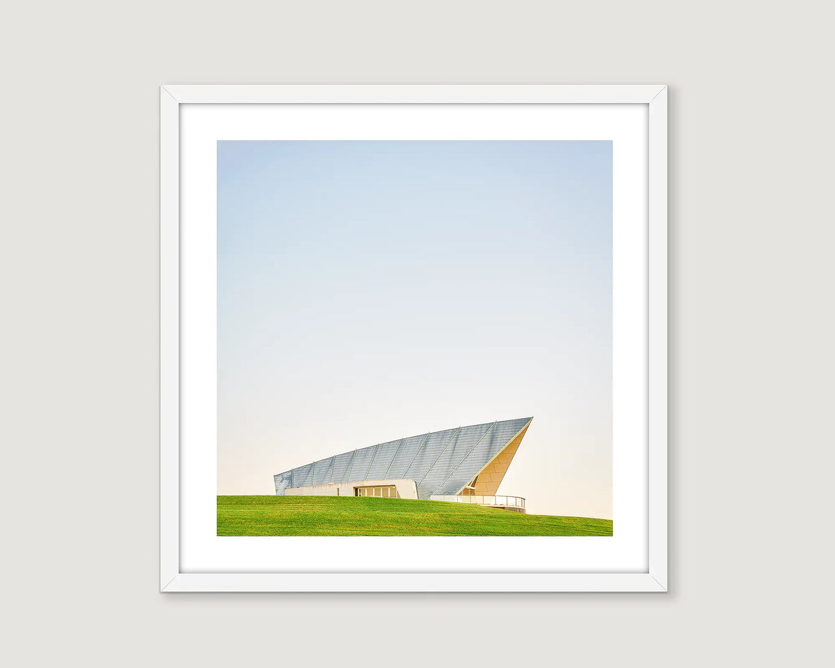 Framed photograph of the Margaret Whitlam Pavilion at the Canberra Arboretum. 