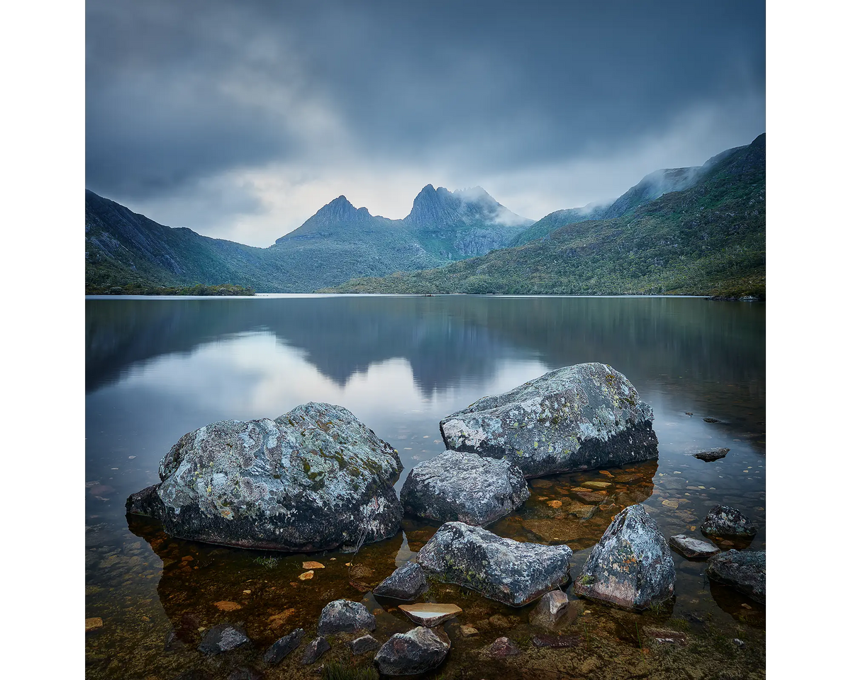 Classic Cradle. Fog over Dove Lake and Cradle Mountain, Tasmania.