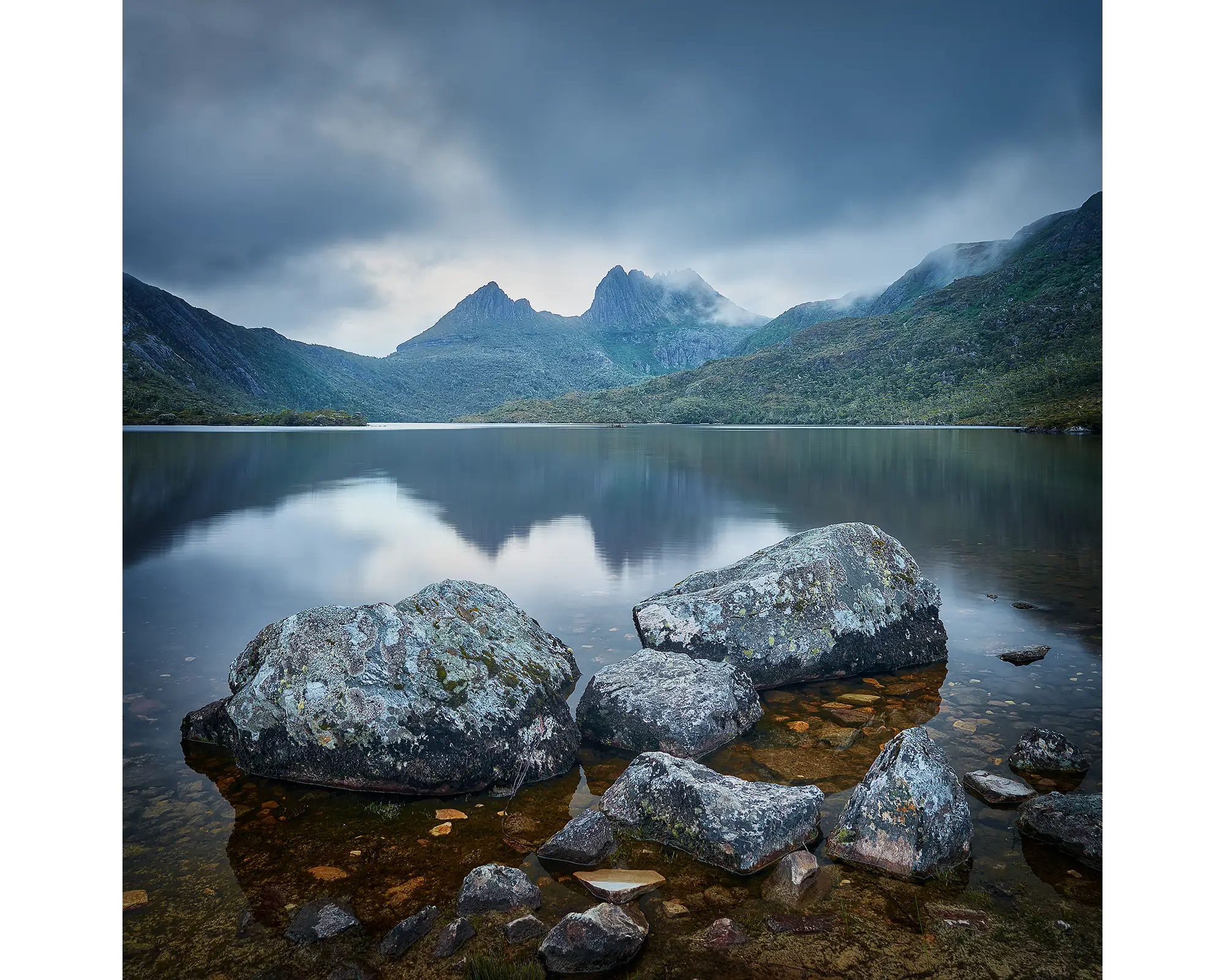 Classic Cradle. Fog over Dove Lake and Cradle Mountain, Tasmania.