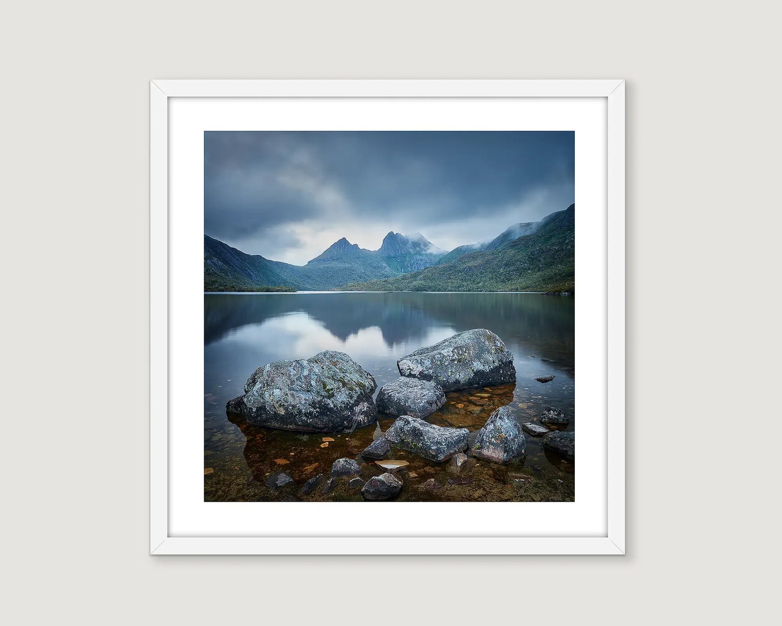 Framed photograph of Dove Lake and Cradle Mountain, Cradle Mountain-Lake St Clair National Park, Tasmania, Australia.