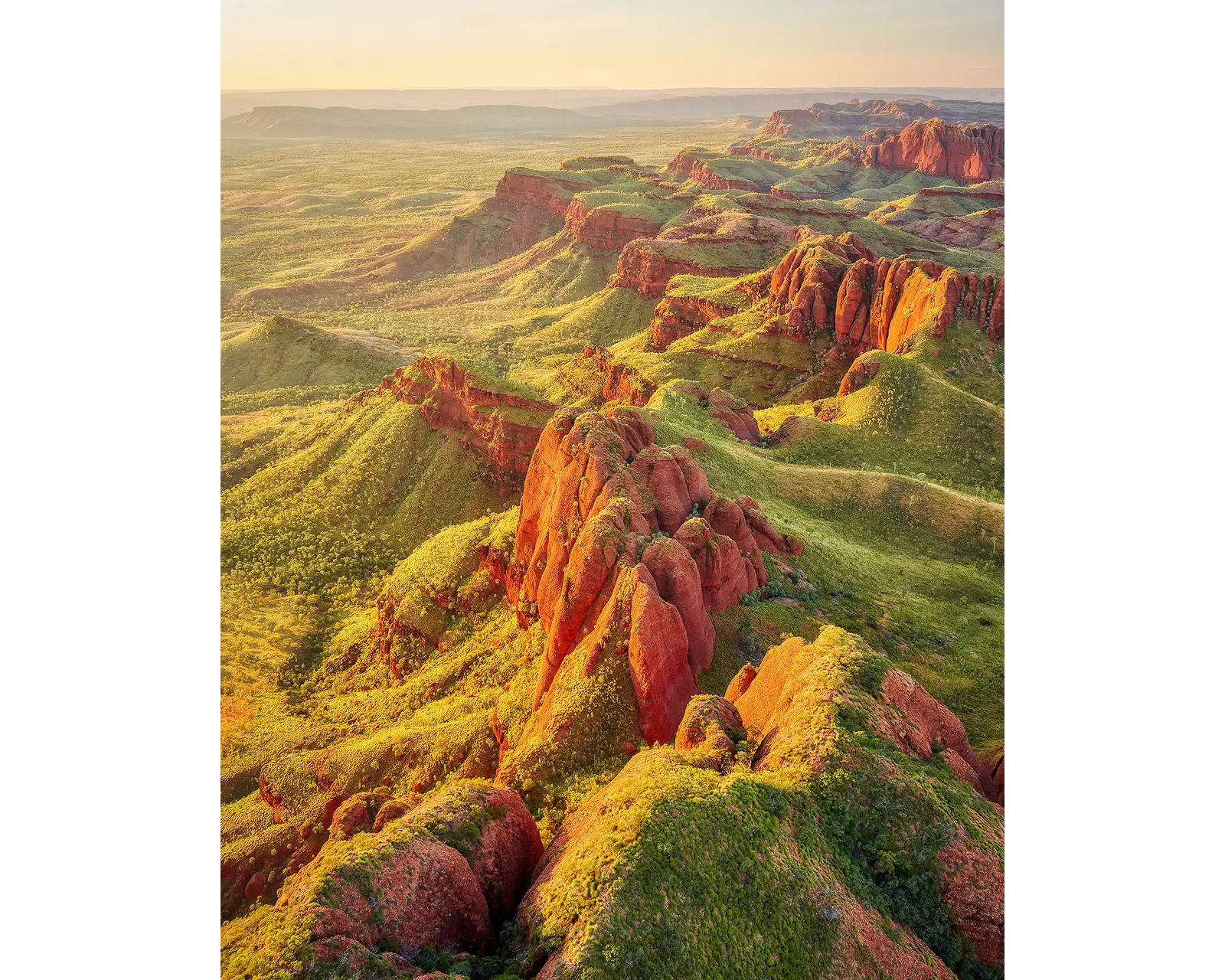 Classic Kimberley. Aerial view of Ragged Range at sunset in the Kimberley, Western Australia.