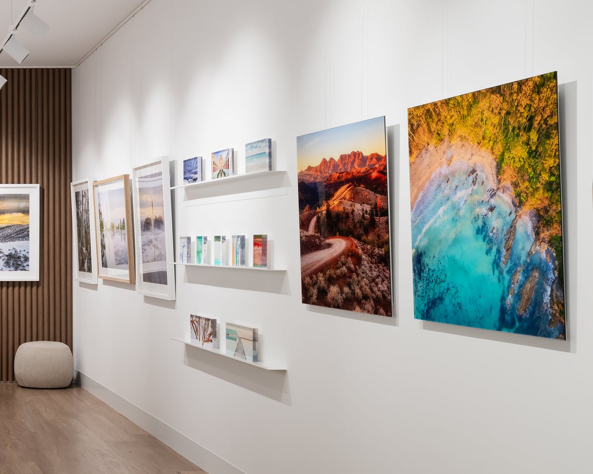 Coastal Bliss. New South Wales South Coast, frameless acrylic, on display in gallery.