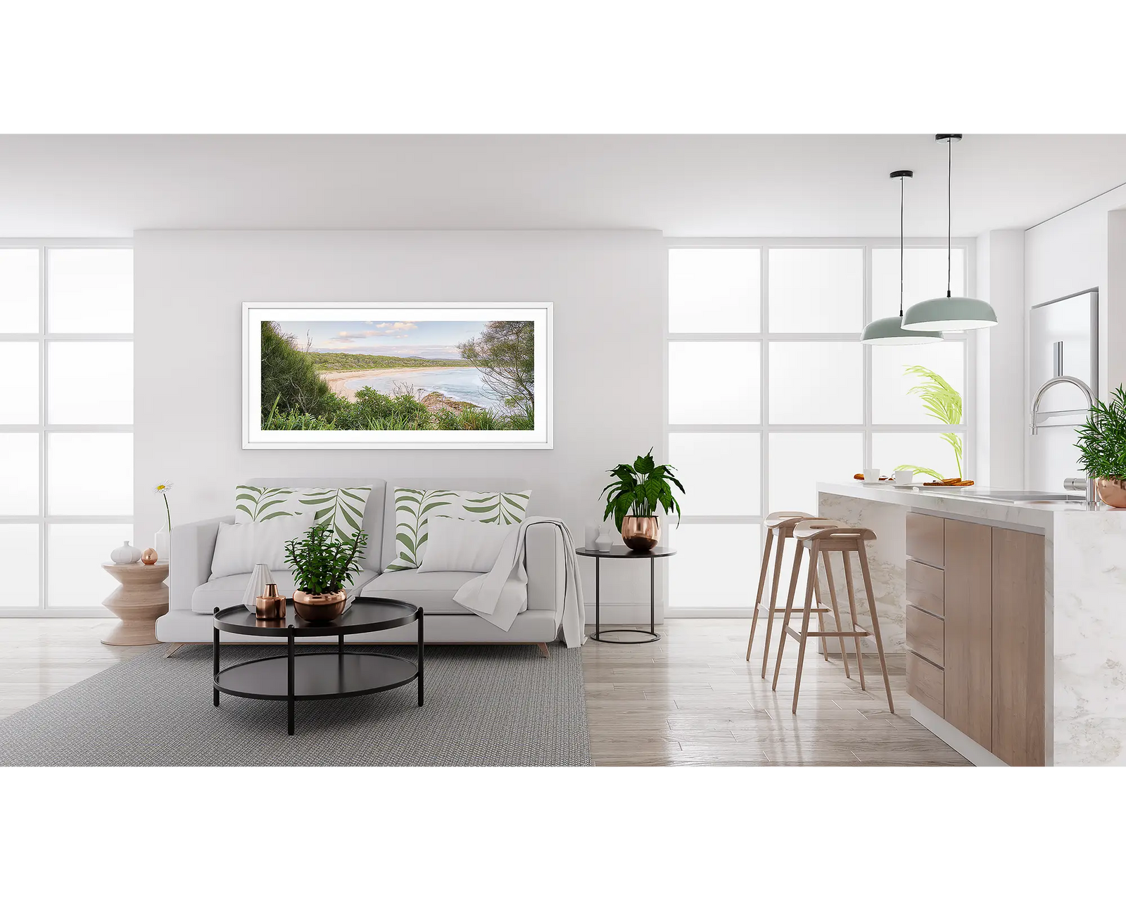 Framed photograph of a coastal scene of South Durras beach on the South Coast.