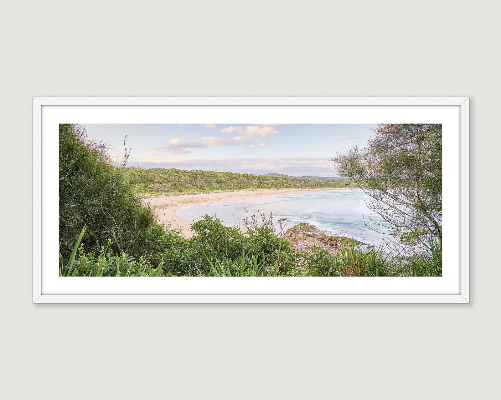 Framed photograph of a coastal scene of South Durras beach on the South Coast.