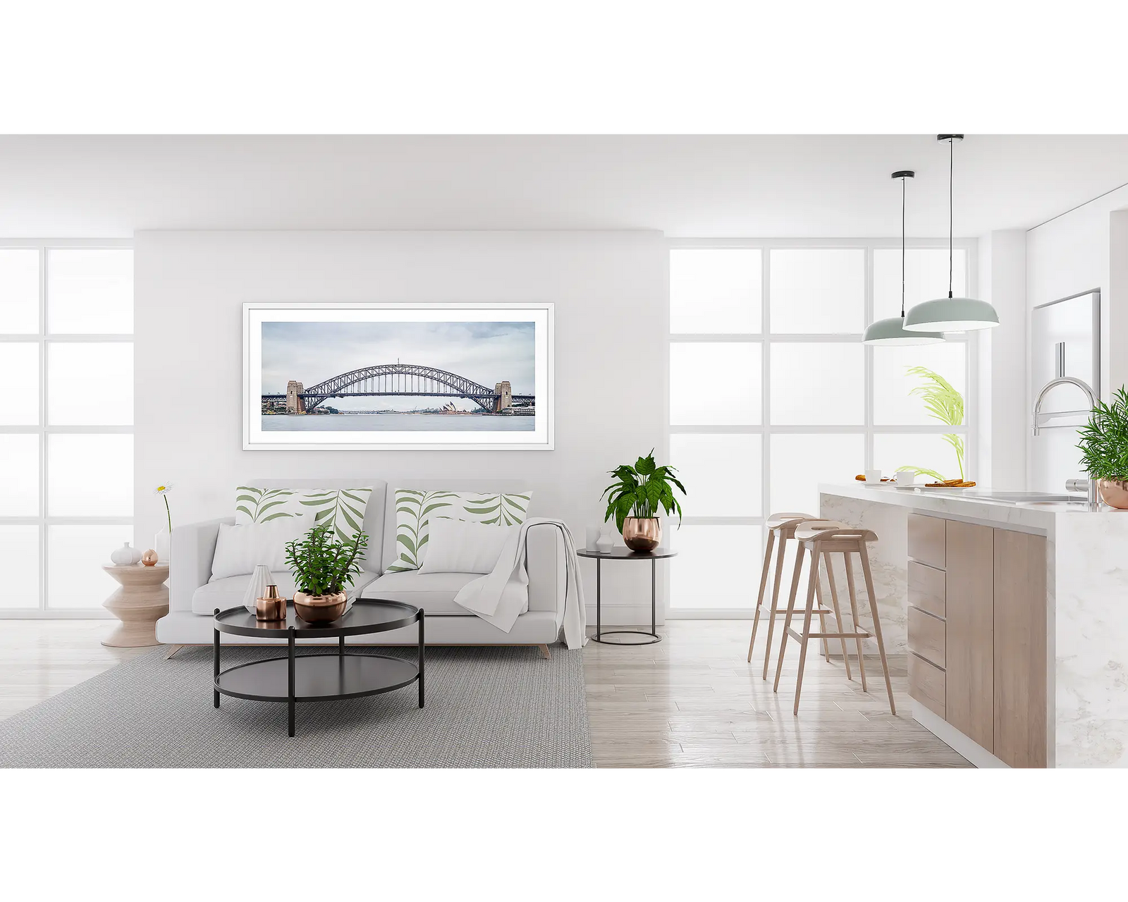 Framed photograph of Sydney Harbour Bridge and the Opera House. 