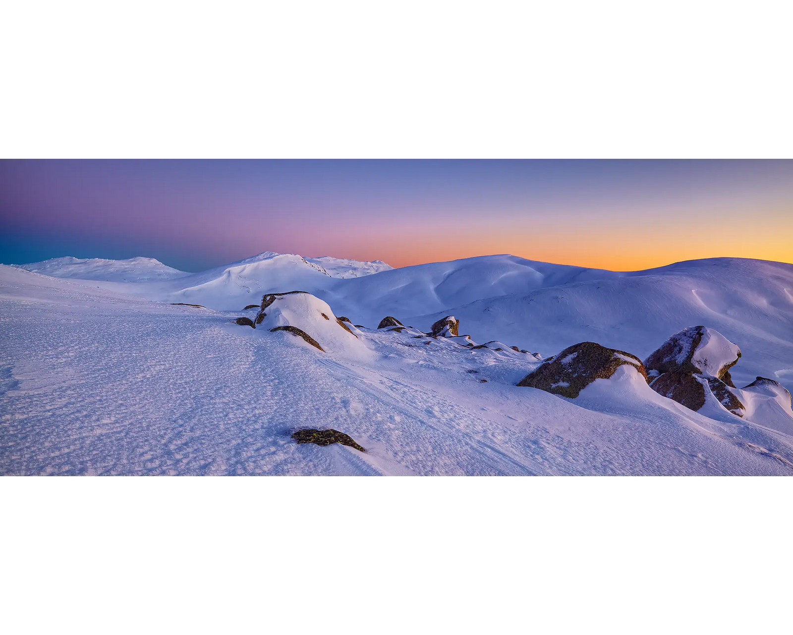 Cold And Alone. Winter sunrise with snow, Kosciuszko National Park, New South Wales, Australia.