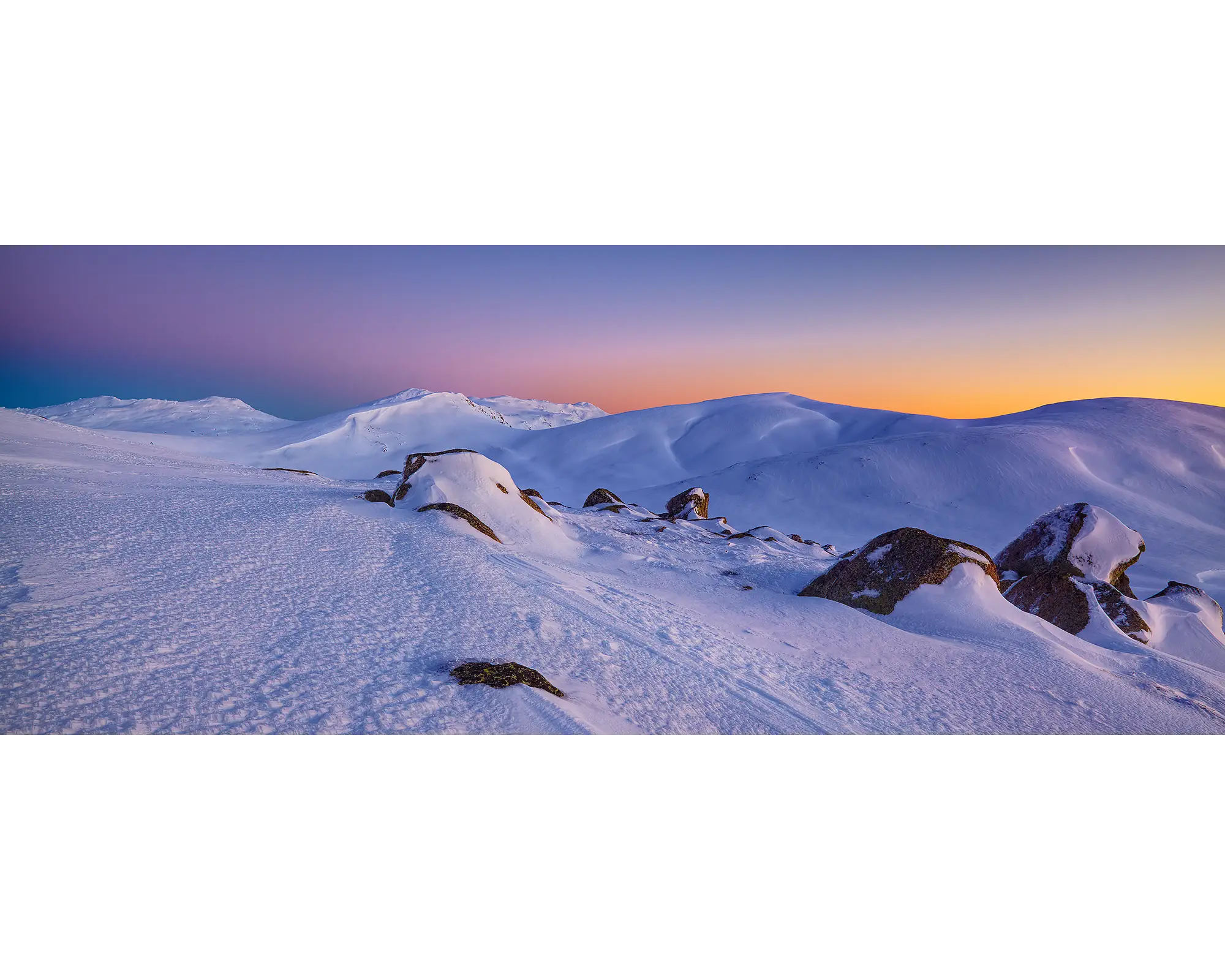 Cold And Alone. Winter sunrise with snow, Kosciuszko National Park, New South Wales, Australia.