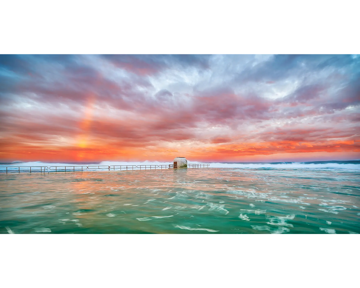 Colour Burst - Rainbow and colourful clouds over Merewether Ocean Baths, Newcastle.