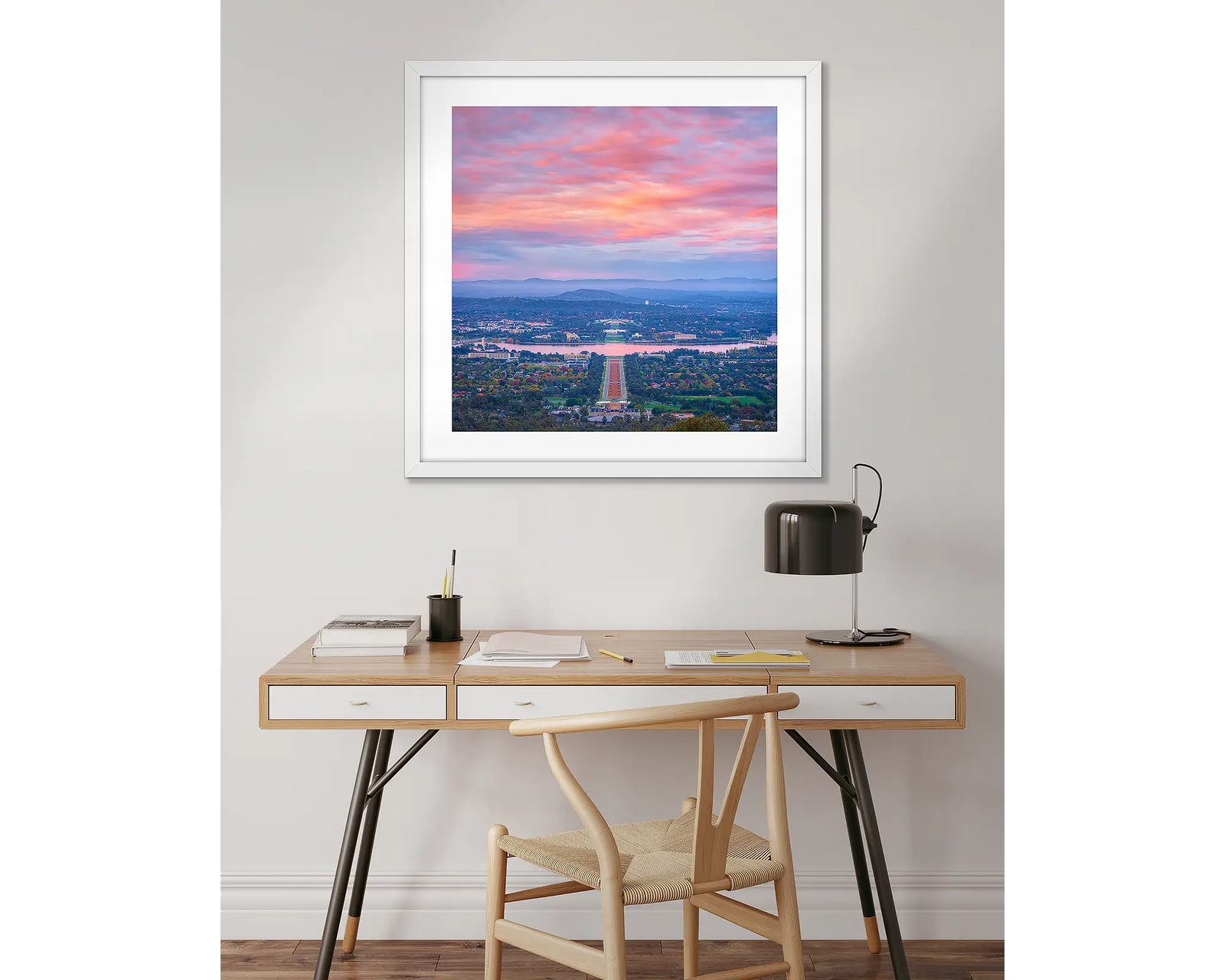 Colours Of Canberra. Pink clouds over Canberra at sunrise, Australia. 