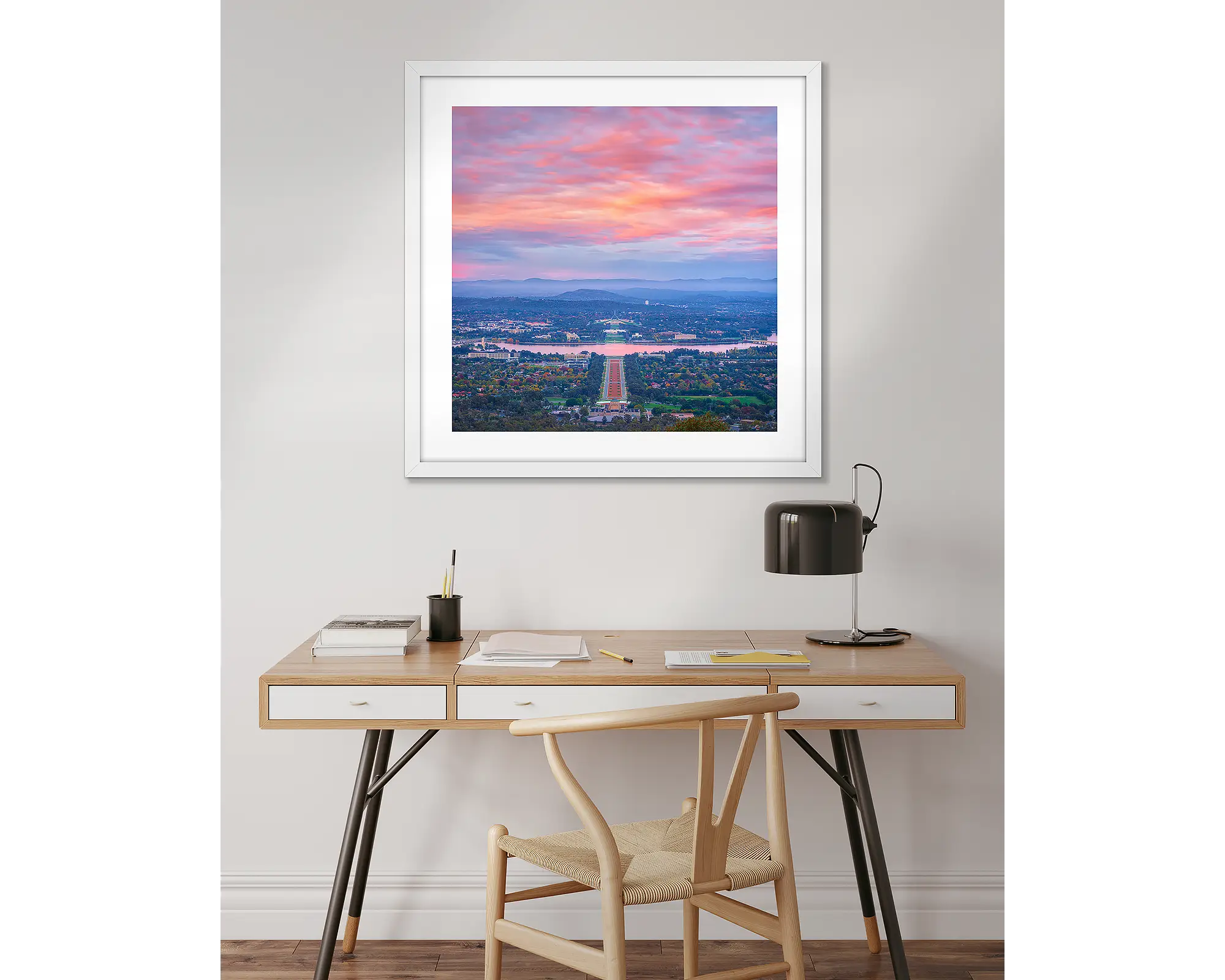 Colours Of Canberra. Pink clouds over Canberra at sunrise, Australia. 