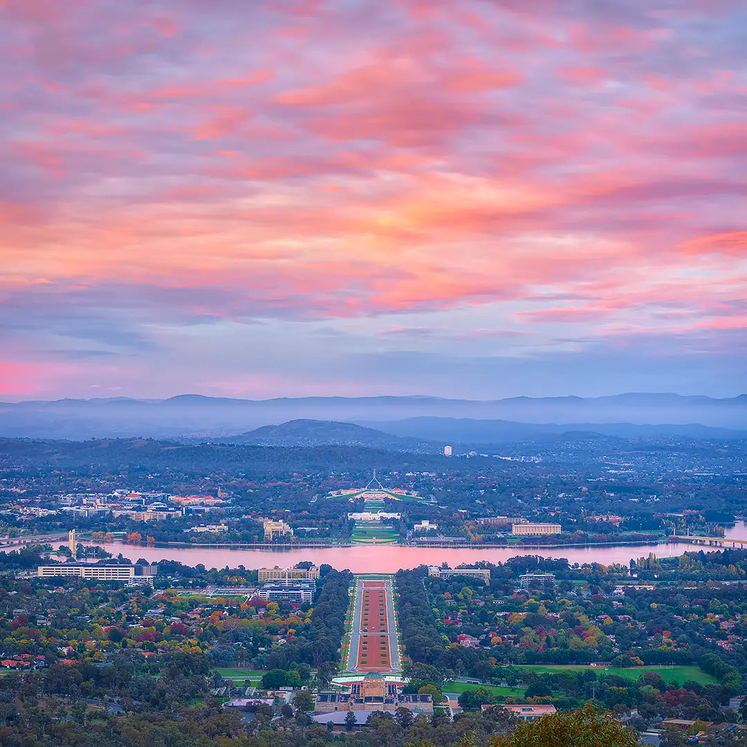 Colours Of Canberra - Sunrise over Canberra with the sky lit up pink