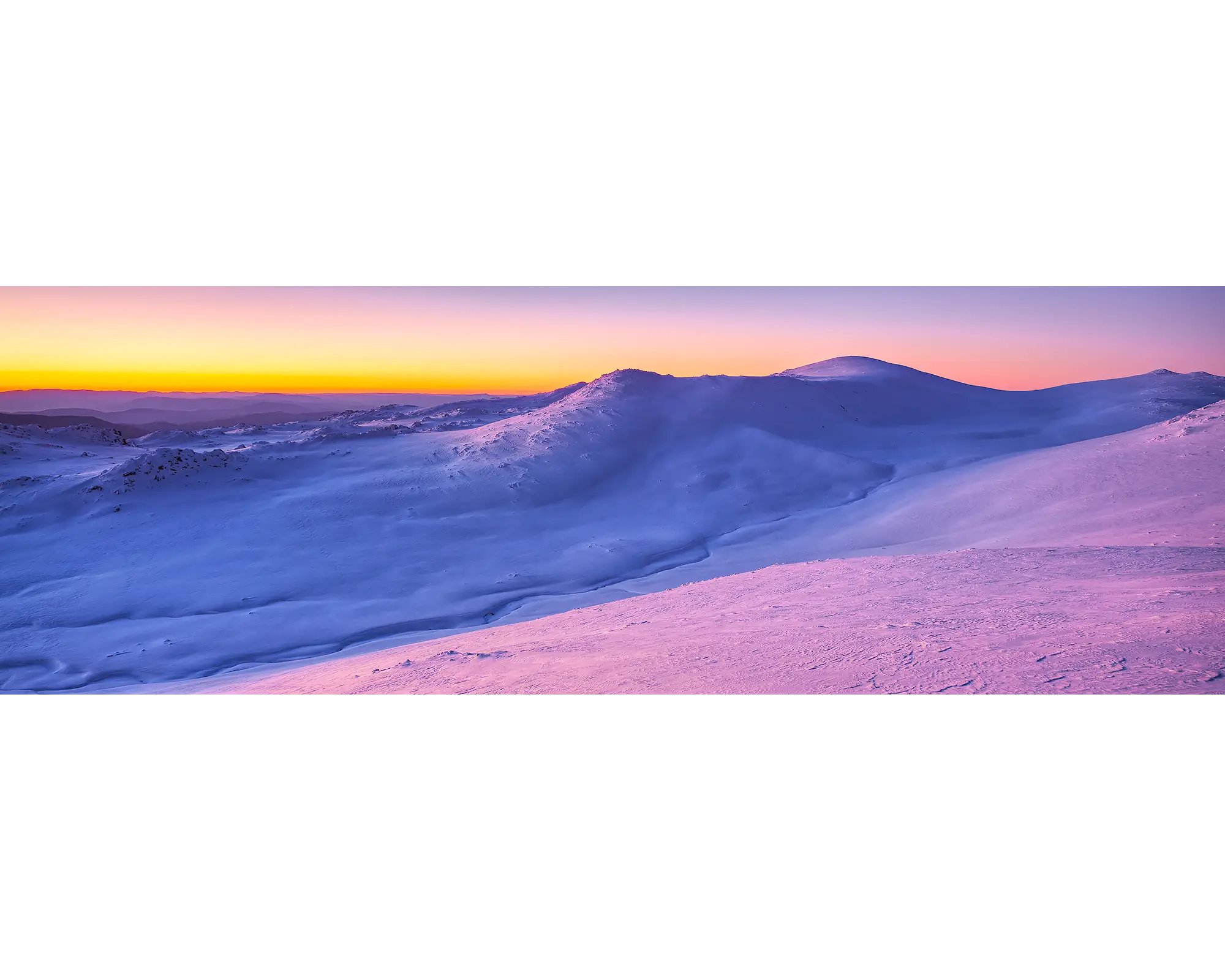 Colours Of Winter. Sunset over Mount Kosciuszko, snow sunset, New South Wales, Australia.