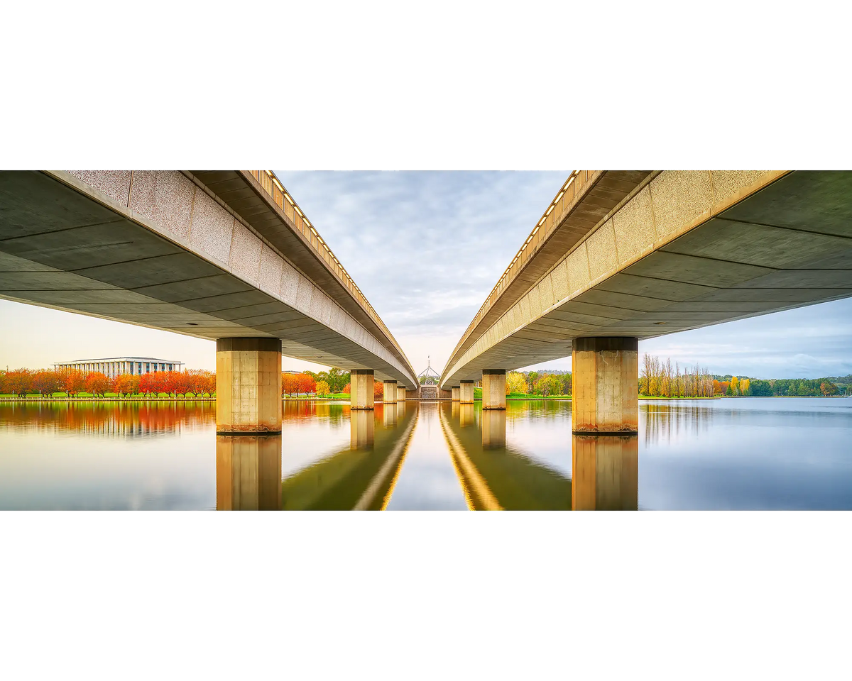 Convergent - Commonwealth Avenue Bridge, autumn sunrise, Canberra.