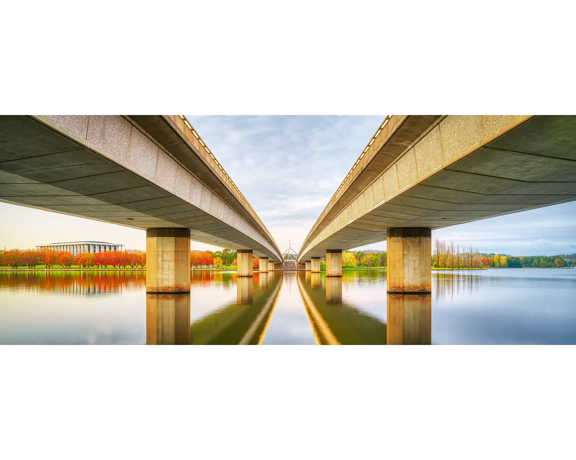 Convergent - Commonwealth Avenue Bridge, autumn sunrise, Canberra.